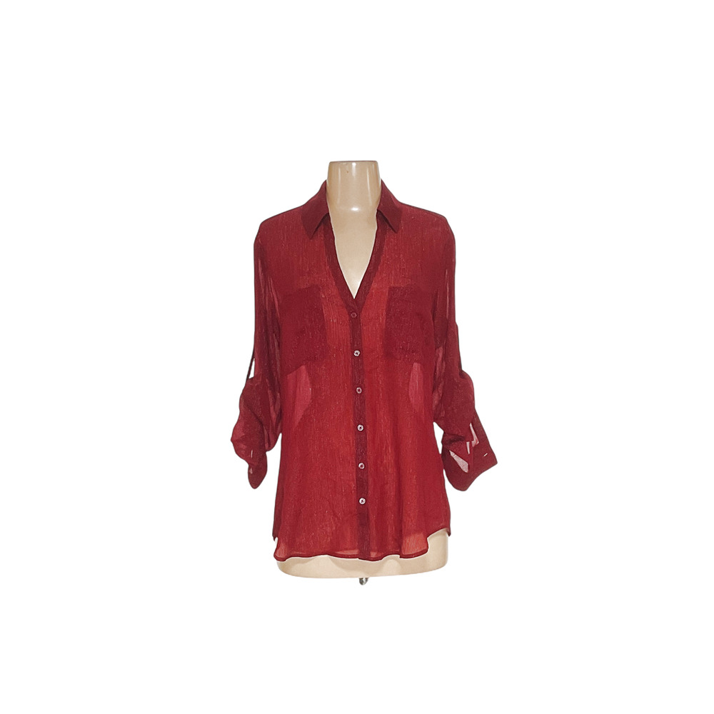Express Red Chiffon Button-Up Top - image 1